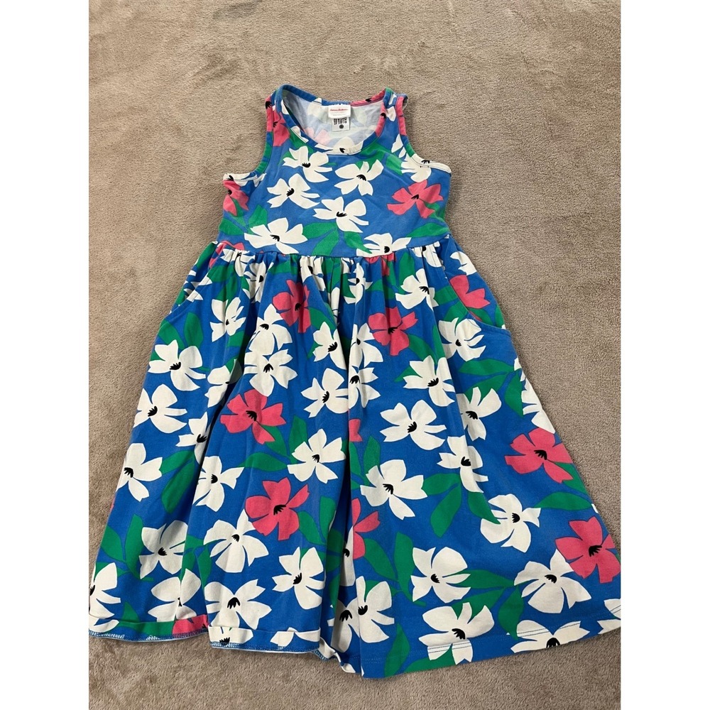 Hanna Andersson Hibiscus Floral Print AOP Dress Girls Size Us 8(130cm) blue EUC